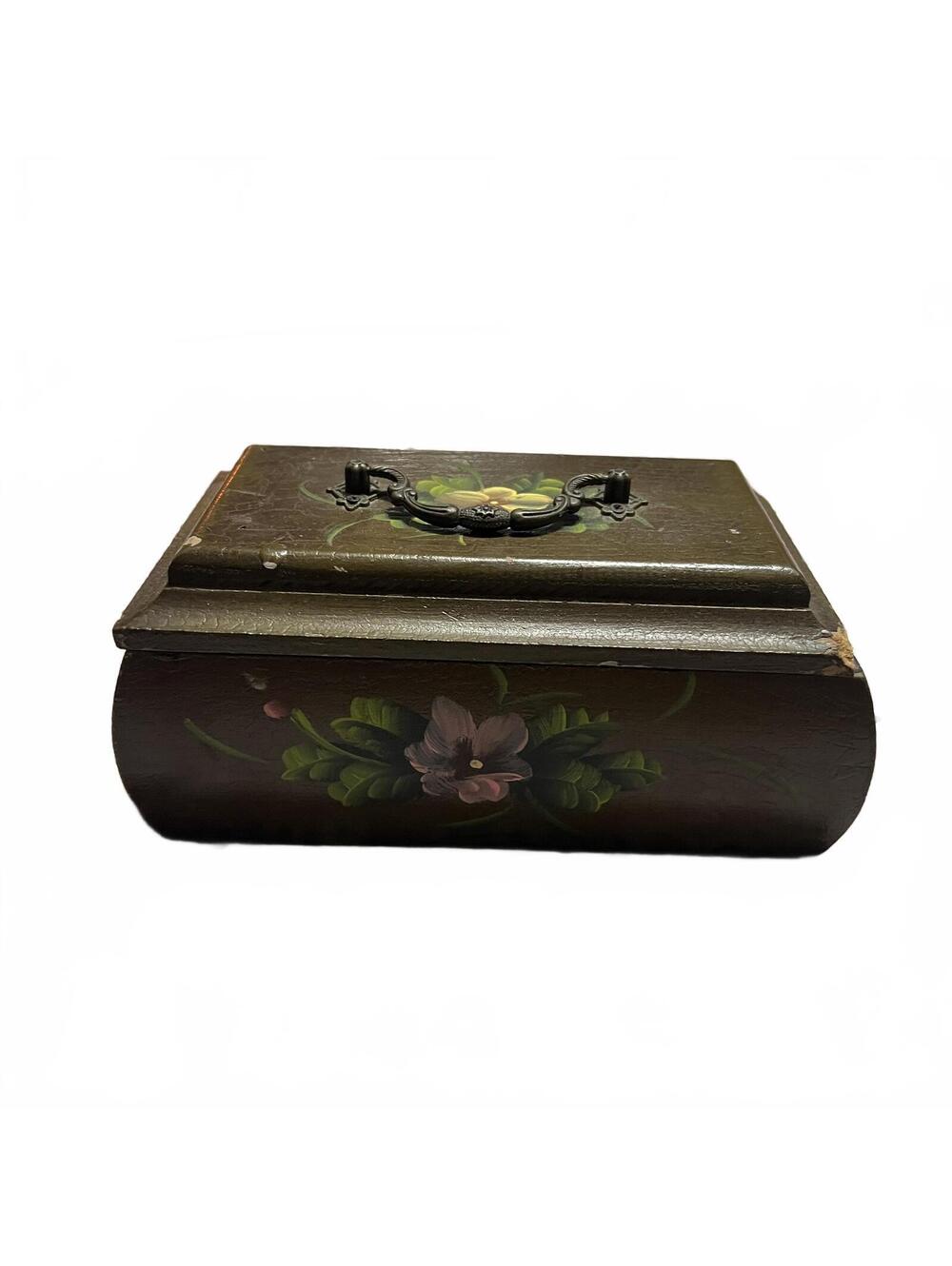Vintage Hand-Painted Floral Wooden Trinket Box